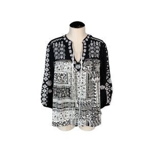 Napa valley embroidered blouse black white eyelet detail petite small boho